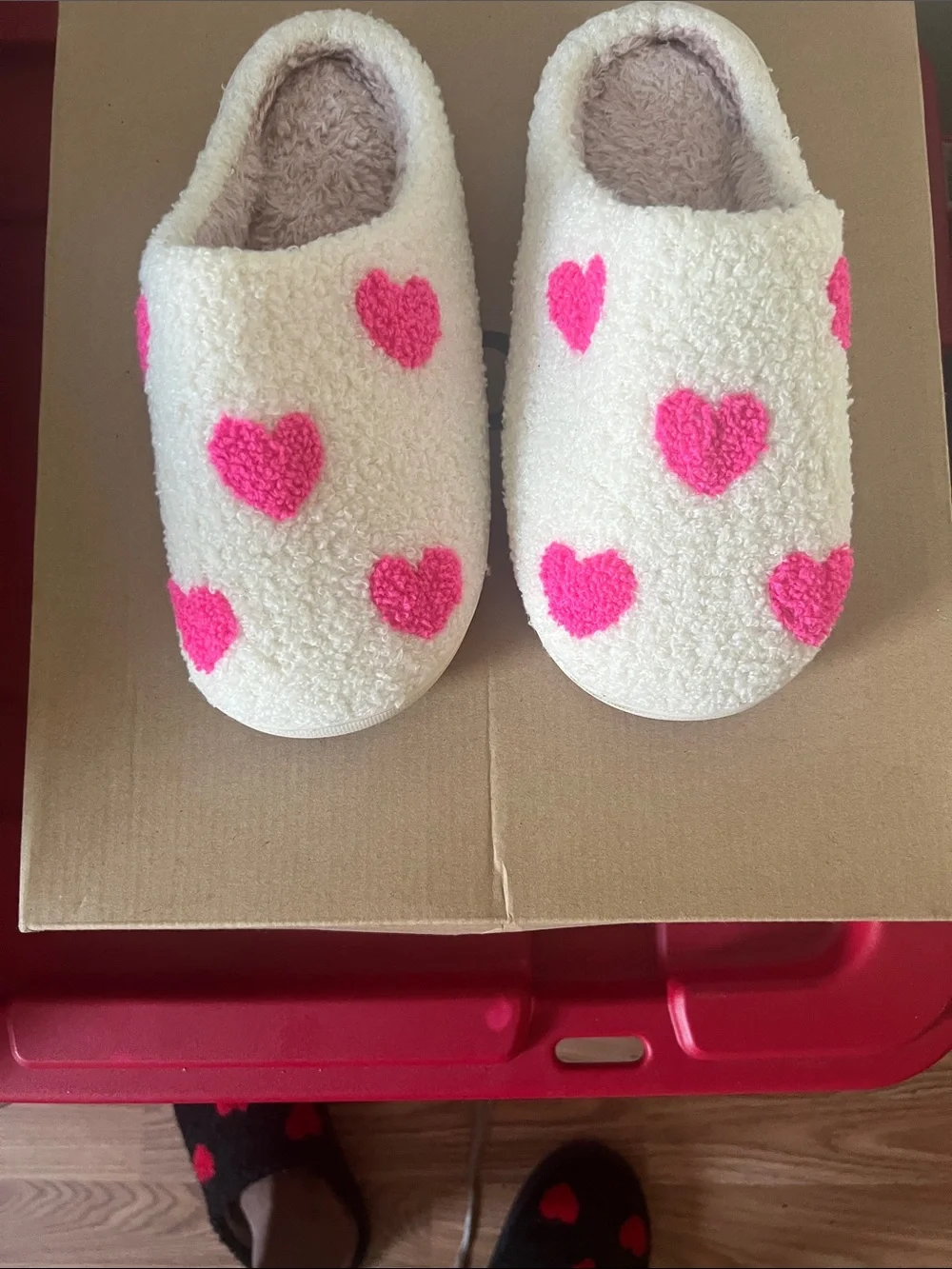 Cozy children Cream Slippers with Pink Heart Accents